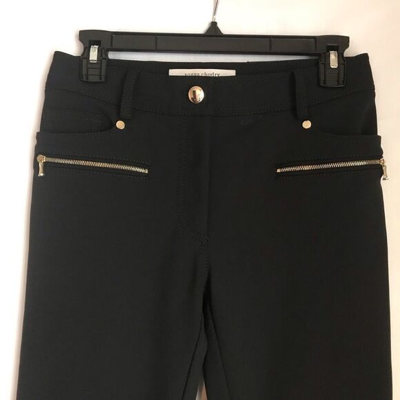 Sonya Chodry Pants Size 4 Black Skinny Biker Zipper Accents Made in Italy - Picture 3 of 16